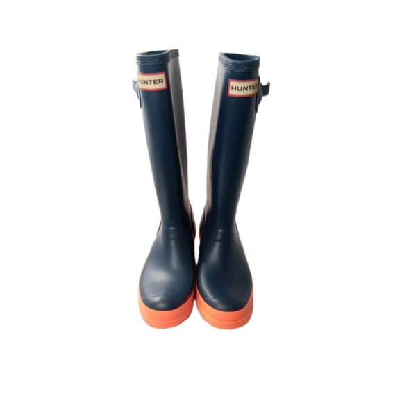 Hunter Original Kids Rain Boots Size 6 Big Girl Navy & Orange - Picture 5 of 9